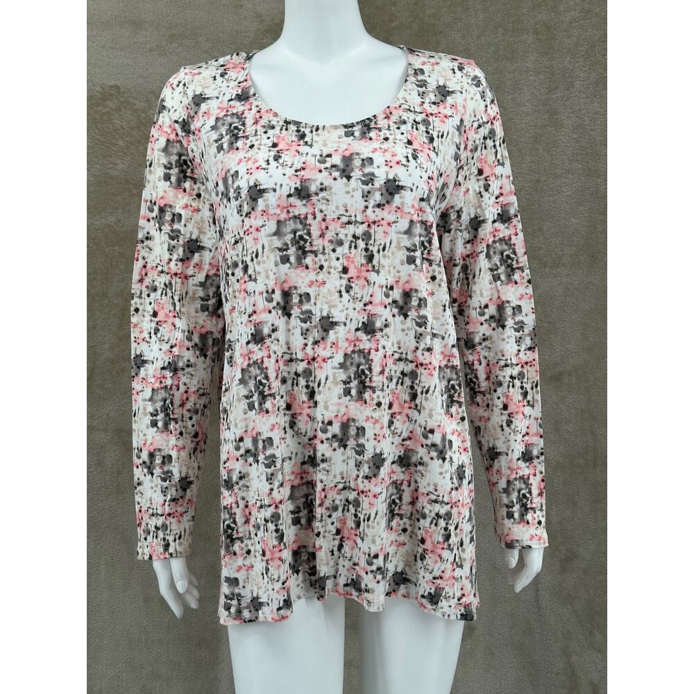 J Jill Pure Jill Top Womens XL Pink Abstract Tunic Long Sleeve Cotton Modal Soft